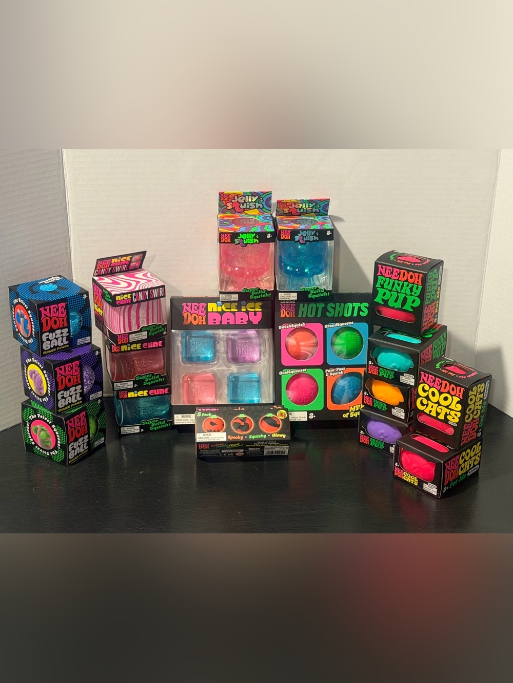 SINGLES HERE NeeDoh Jelly Squish Hot Shots Cool Cat Funky Pup Fuzz Ball Cube